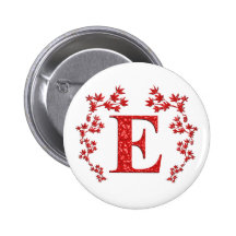 Monogram Letter E Red Leaves Pin
