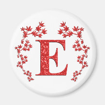 Monogram Letter E Red Leaves Refrigerator Magnets