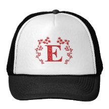 Monogram Letter E Red Leaves Trucker Hat