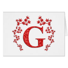 Monogram Letter G Red Leaves Greeting Cards