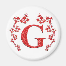 Monogram Letter G Red Leaves Magnets