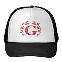 Monogram Letter G Red Leaves Mesh Hat