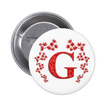 Monogram Letter G Red Leaves Pin
