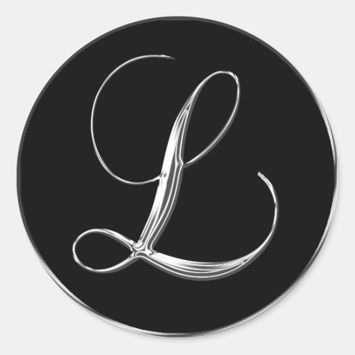 Monogram Letter L Sliver On Black Wedding Seal Round Stickers