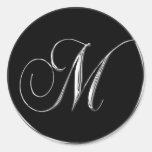 Monogram Letter M Sliver On Black Wedding Seal stickers