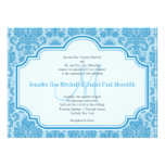 Monogram M Blue Damask Wedding Invitations invitations