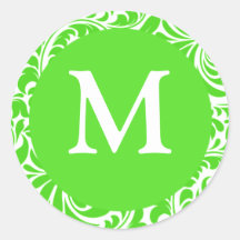 Monogram M Lime And White Wedding Favour Seals Round Stickers