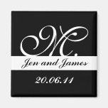 Monogram M Wedding Black & White Save the Date Fridge Magnets