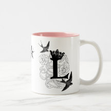 Monogram Mug "L"  with Crown and Birds