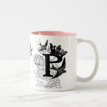 Monogram Mug "P"  with Crown and Birds