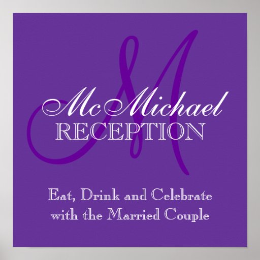 Monogram Name Wedding Reception Sign Purple Posters