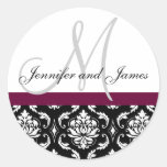 Monogram & Names Damask Wine Wedding Sticker