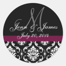 Monogram Names Date Wine Damask Wedding Seal Stickers