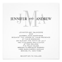 Monogram Names Wedding Invitations Black White