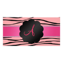 Monogram peach zebra stripes photo cards