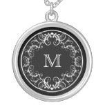 Monogram pendant Black and white Name Necklace