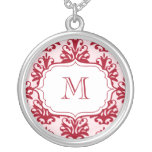 Monogram Pendant Initials Necklace Red Damask