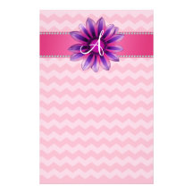 Monogram pink chevrons daisy stationery design