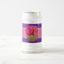 Monogram pink cupcake purple glitter coffee mugs