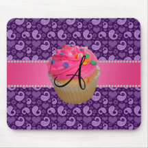 Monogram pink cupcake purple paisley mouse pad