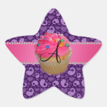 Monogram pink cupcake purple paisley sticker
