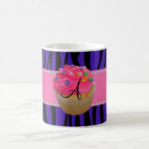 Monogram pink cupcake purple zebra stripes mug