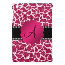 Monogram pink glitter giraffe print iPad mini covers