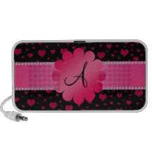 MOnogram pink hearts pink flower iPhone Speakers