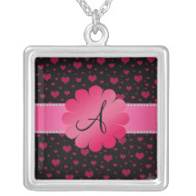 MOnogram pink hearts pink flower Personalised Necklace