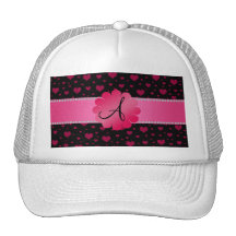 MOnogram pink hearts pink flower Trucker Hats
