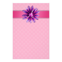 Monogram pink polka dots purple daisy stationery design