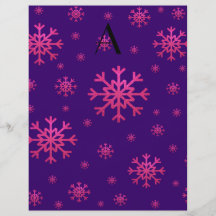 monogram pink snowflakes purple flyer design
