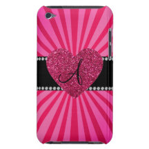 Monogram pink sunburst pink heart iPod touch Case-Mate case