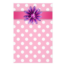 Monogram pink white polka dots purple daisy custom stationery