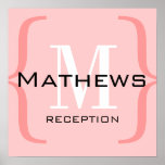 Monogram Pink White Wedding Reception Sign Poster