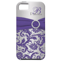 Monogram Purple and Silver Damask iPhone 5 Case