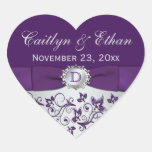 Monogram Purple Grey Floral Wedding Favour Sticker