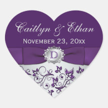 Monogram Purple Grey Floral Wedding Favour Sticker