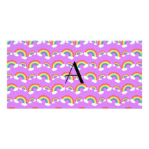 Monogram purple rainbows pattern custom photo card