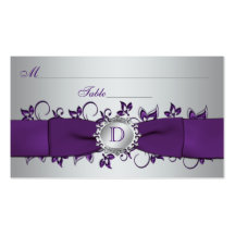 Monogram Purple Silver Floral Place Card Business Cards