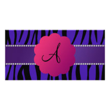 Monogram purple zebra stripes personalized photo card