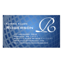 Monogram R Elegant Blue International Globe Business Card