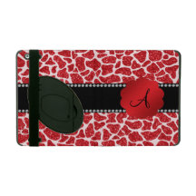 Monogram red glitter giraffe print iPad cases