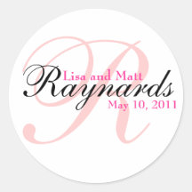 Monogram Seal Pink & Black Round Sticker