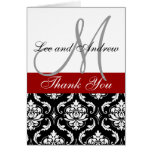 Monogram Thank You Card Damask Hot Red
