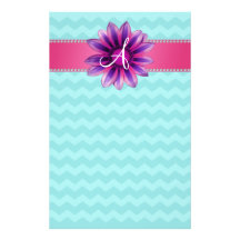 Monogram turquoise chevrons pink daisy personalized stationery