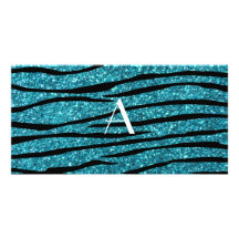 Monogram turquoise zebra stripes photo card