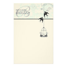 Monogram Vintage Bird Cage with Birds Air Mail Personalised Stationery