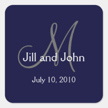 Monogram Wedding Favour Stickers Navy