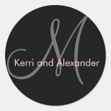 Monogram Wedding Favour Stickers Pink Black